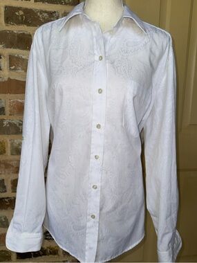 Allison Daley White Paisley Jacquard Button-Front Shirt Plus Sz 16W
